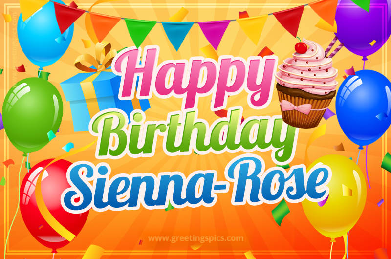 Happy Birthday Sienna-Rose eCard with gift box and cupcake