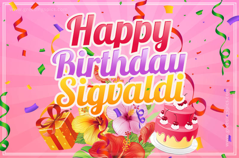 Beautiful Birthday Card for Sigvaldi with pink background