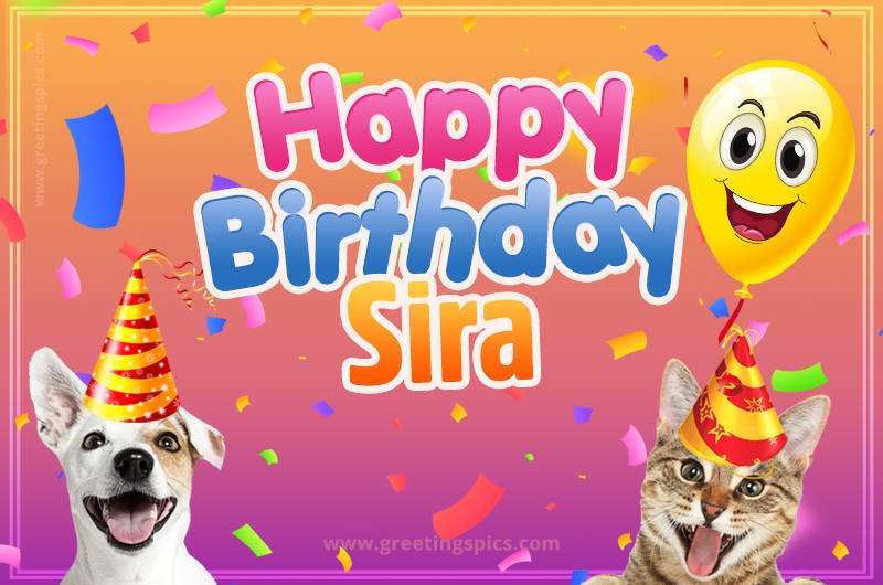 Happy Birthday Sira Funny Image with cat and dog