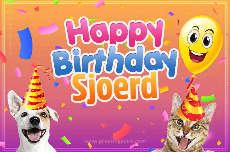 Happy Birthday Sjoerd Funny Image with cat and dog