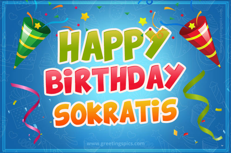 Happy Birthday Sokratis picture with confetti and party poppers