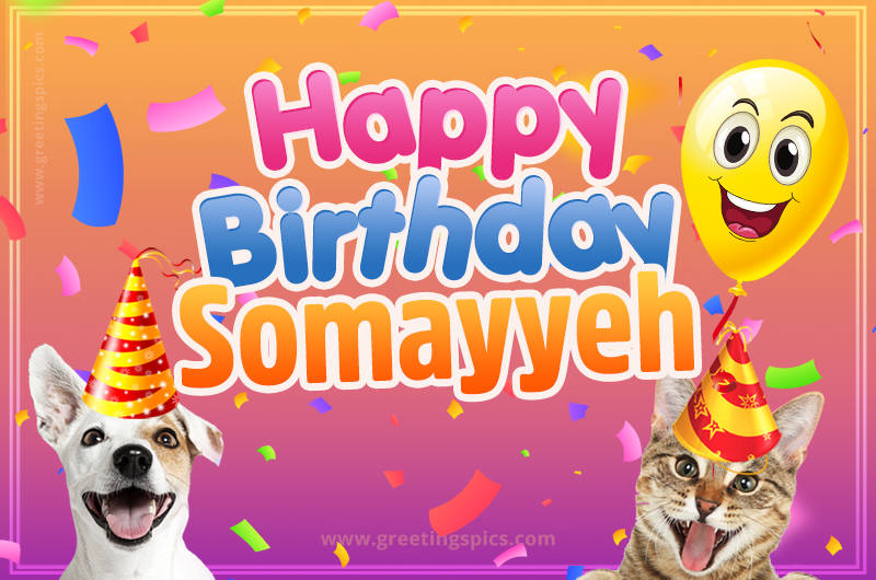 Happy Birthday Somayyeh Funny Image with cat and dog