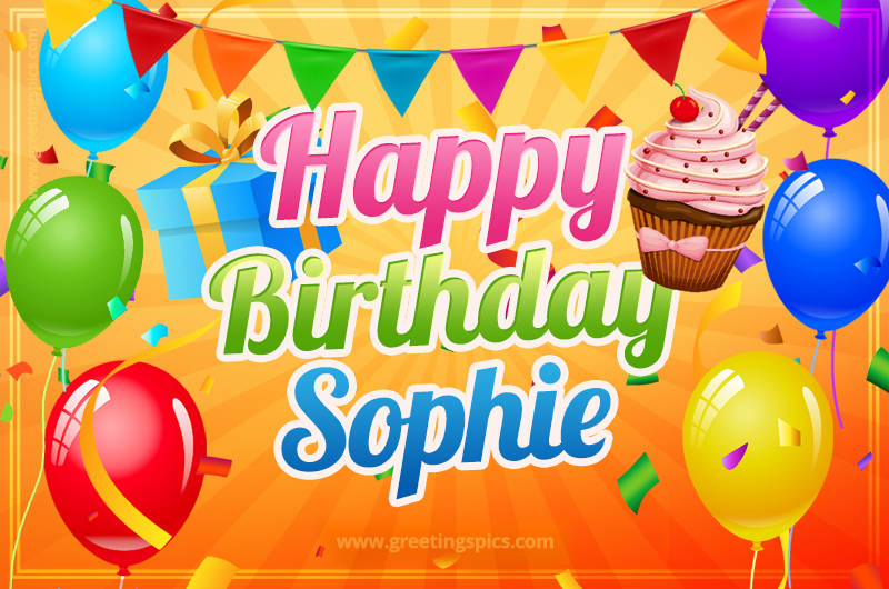 Happy Birthday Sophie eCard with gift box and cupcake