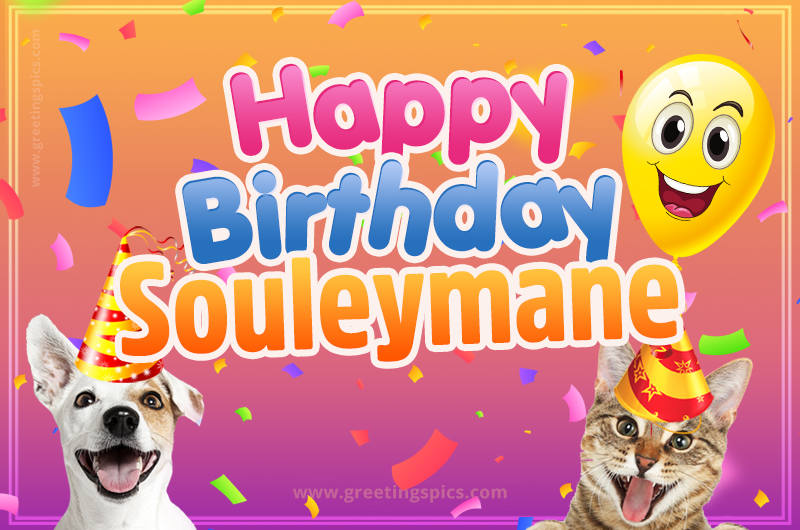 Happy Birthday Souleymane Funny Image with cat and dog