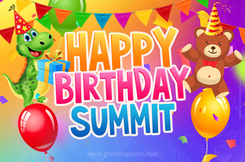 Happy Birthday Summit Image for a child with cute dinosaur and bear