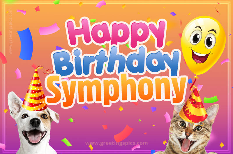 Happy Birthday Symphony Funny Image with cat and dog