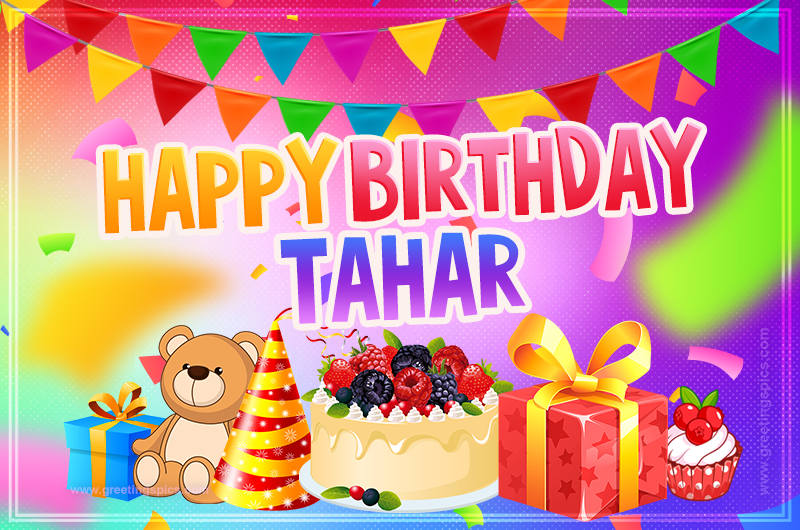 Bright card with Wishes for a Happy Birthday for Tahar