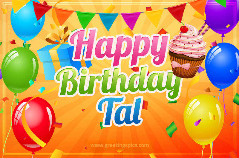 Happy Birthday Tal eCard with gift box and cupcake