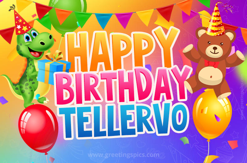 Happy Birthday Tellervo Image for a child with cute dinosaur and bear