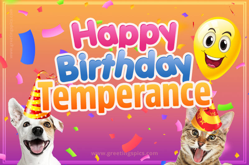 Happy Birthday Temperance Funny Image with cat and dog