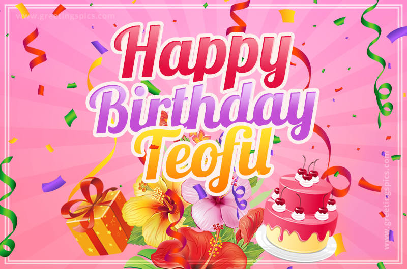 Beautiful Birthday Card for Teofil with pink background