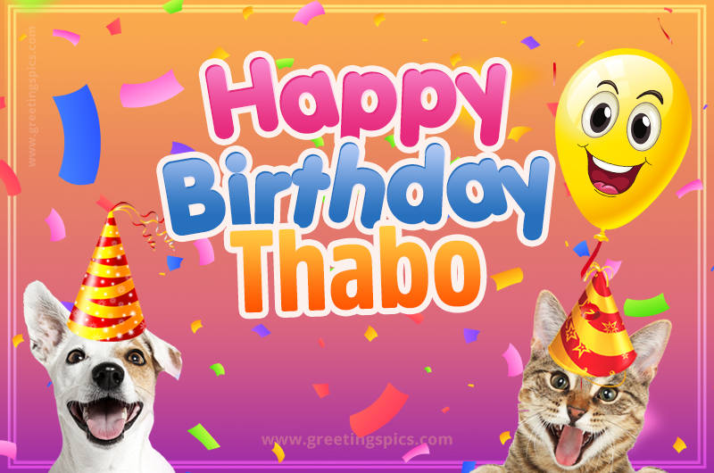 Happy Birthday Thabo Funny Image with cat and dog