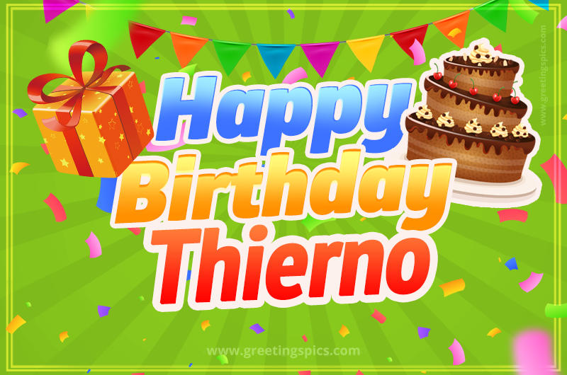 Happy Birthday Thierno picture with flags, chocolate cake and gift box