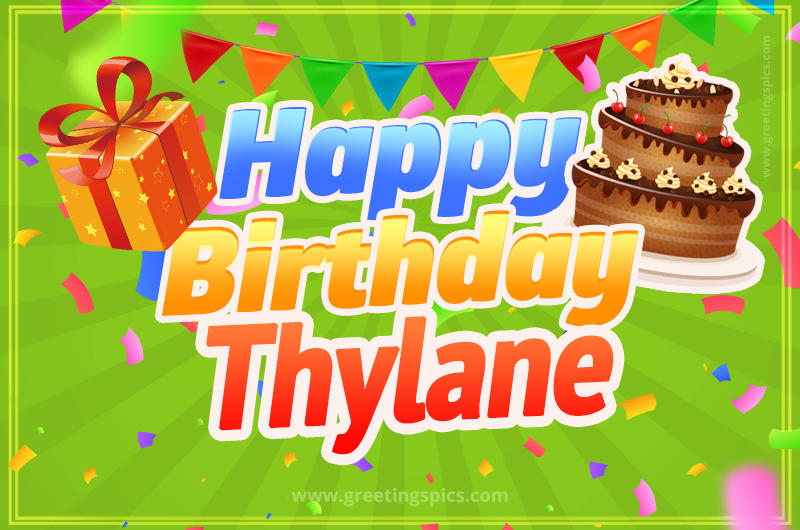 Happy Birthday Thylane picture with flags, chocolate cake and gift box