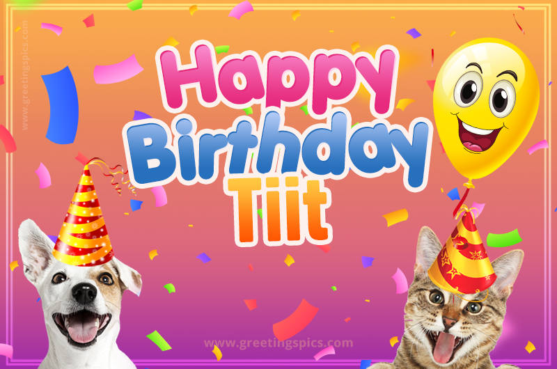 Happy Birthday Tiit Funny Image with cat and dog