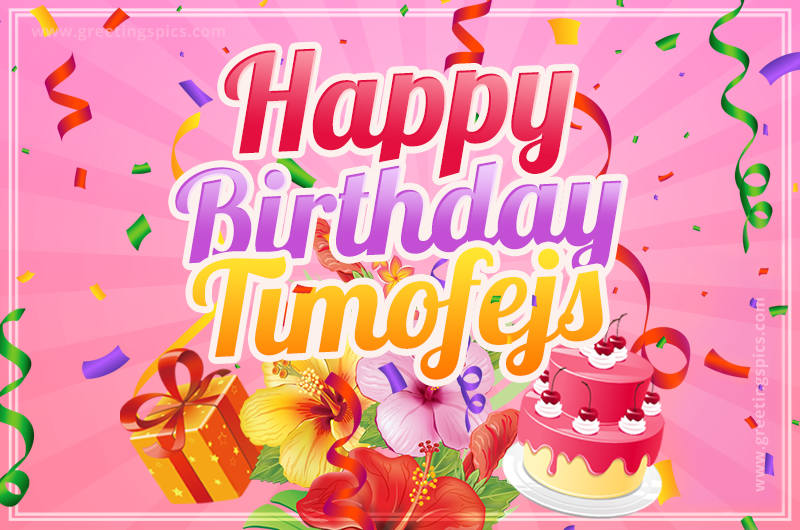 Beautiful Birthday Card for Timofejs with pink background