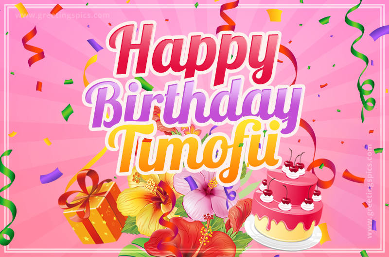 Beautiful Birthday Card for Timofii with pink background