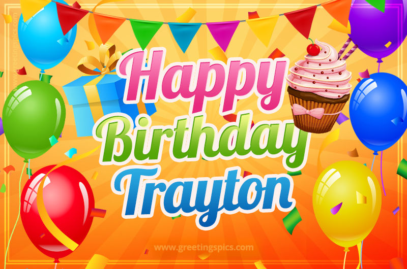 Happy Birthday Trayton eCard with gift box and cupcake