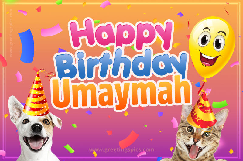 Happy Birthday Umaymah Funny Image with cat and dog