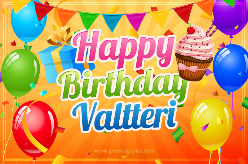 Happy Birthday Valtteri eCard with gift box and cupcake