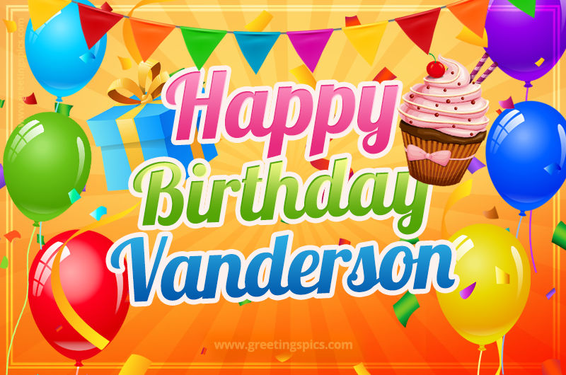 Happy Birthday Vanderson eCard with gift box and cupcake