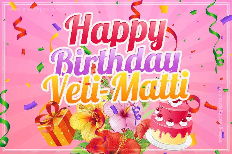 Beautiful Birthday Card for Veli-Matti with pink background