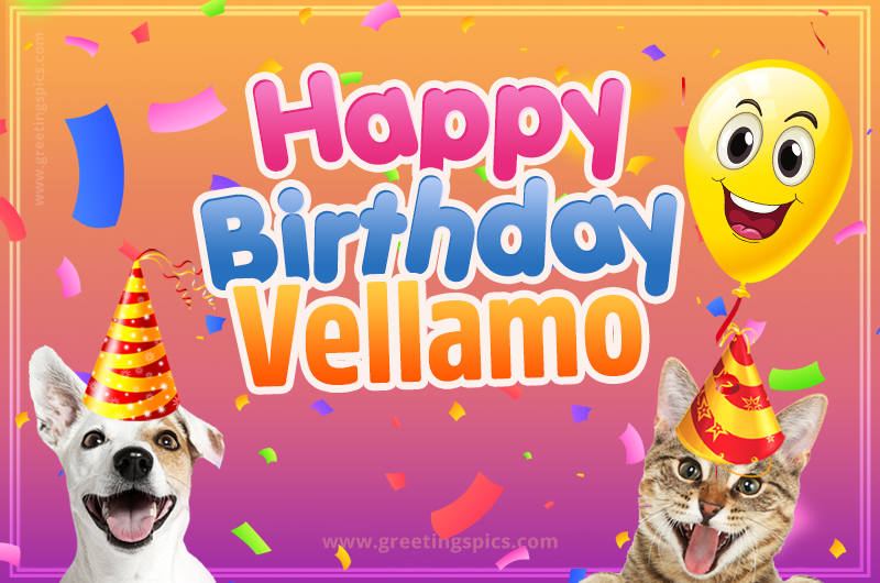 Happy Birthday Vellamo Funny Image with cat and dog