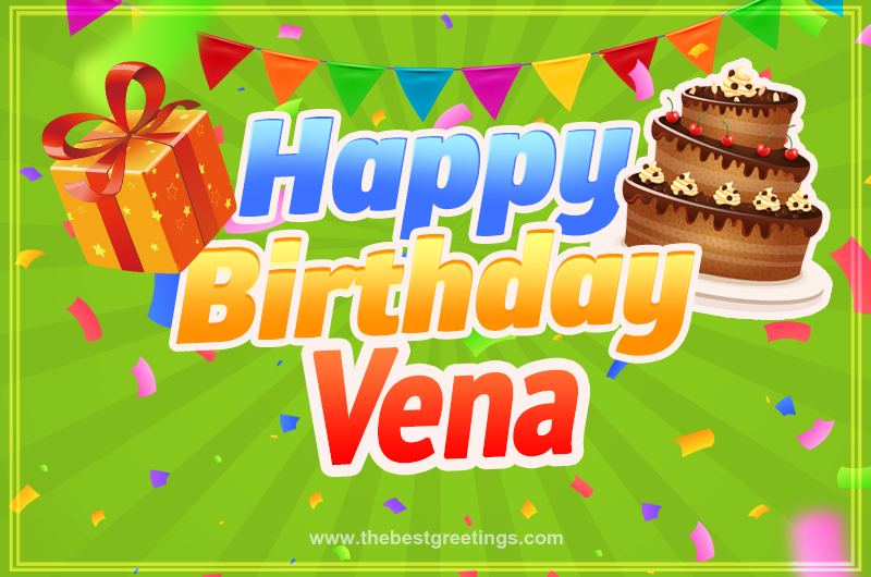 Happy Birthday Vena picture with flags, chocolate cake and gift box