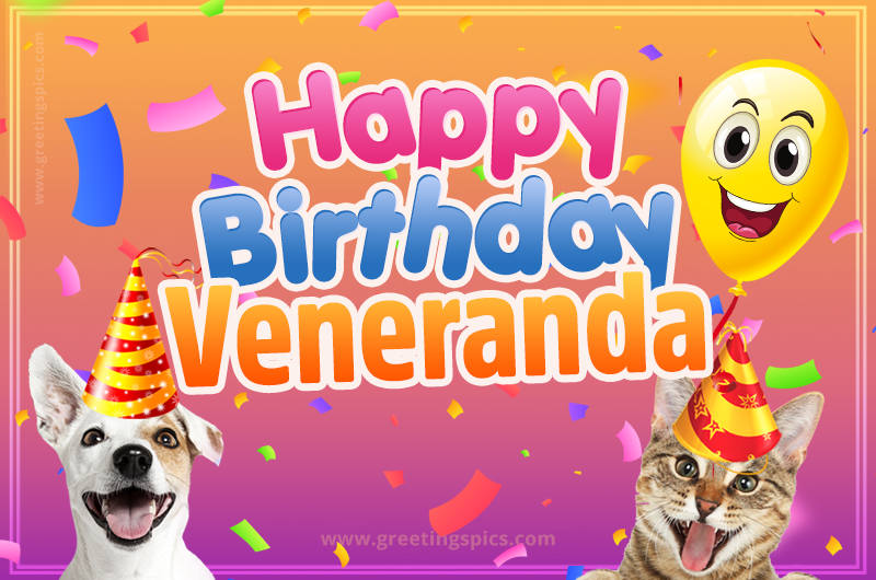 Happy Birthday Veneranda Funny Image with cat and dog