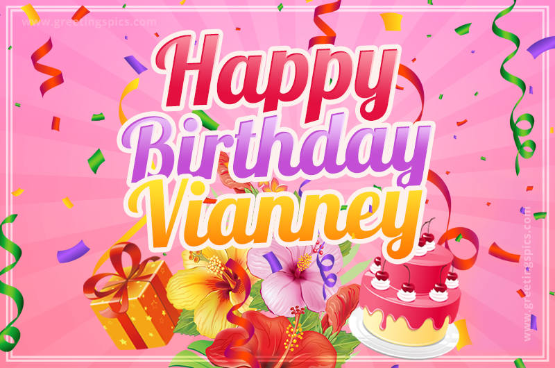 Beautiful Birthday Card for Vianney with Cake and bouquet of flowers