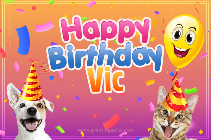 Happy Birthday Vic Funny Image with cat and dog