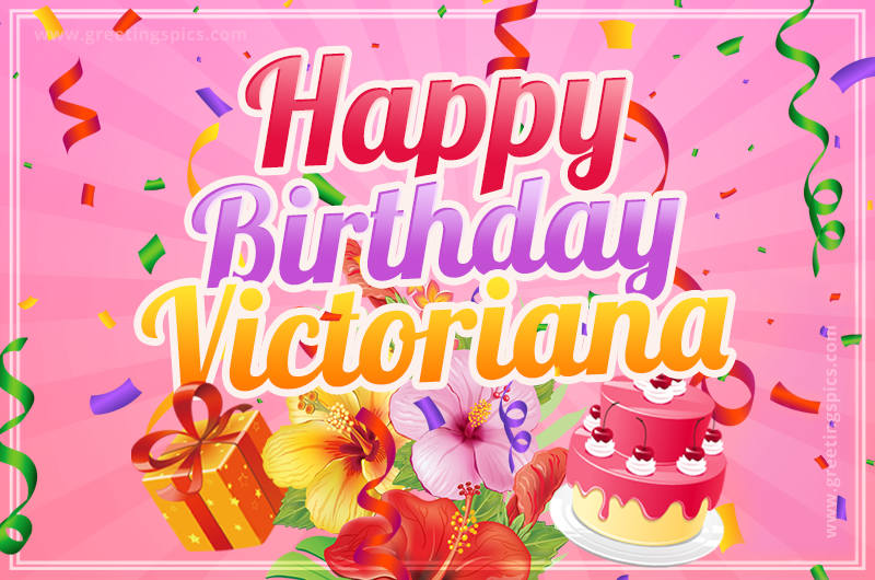 Beautiful Birthday Card for Victoriana with Cake and bouquet of flowers