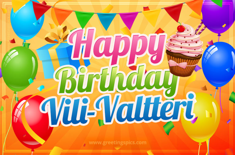 Happy Birthday Vili-Valtteri eCard with gift box and cupcake