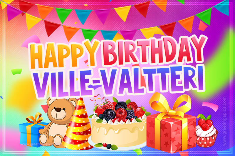 Bright card with Wishes for a Happy Birthday for Ville-Valtteri