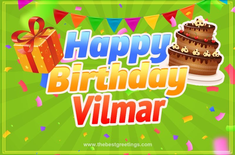 Happy Birthday Vilmar picture with flags, chocolate cake and gift box