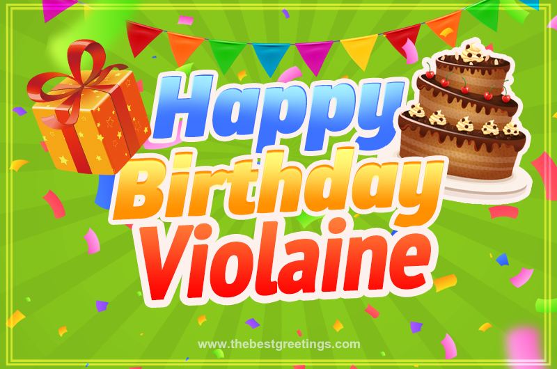 Happy Birthday Violaine picture with flags, chocolate cake and gift box