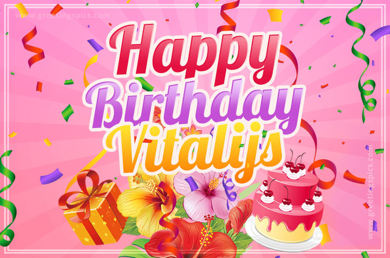 Beautiful Birthday Card for Vitalijs with pink background