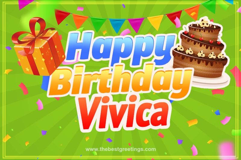 Happy Birthday Vivica picture with flags, chocolate cake and gift box