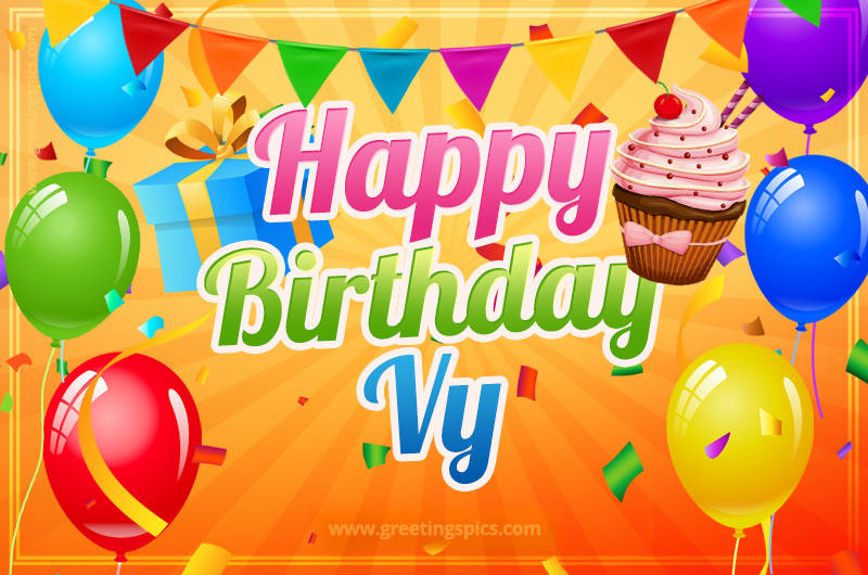 Happy Birthday Vy eCard with gift box and cupcake