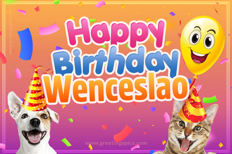 Happy Birthday Wenceslao Funny Image with cat and dog