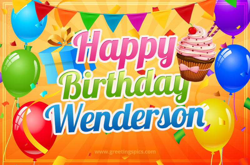 Happy Birthday Wenderson eCard with gift box and cupcake