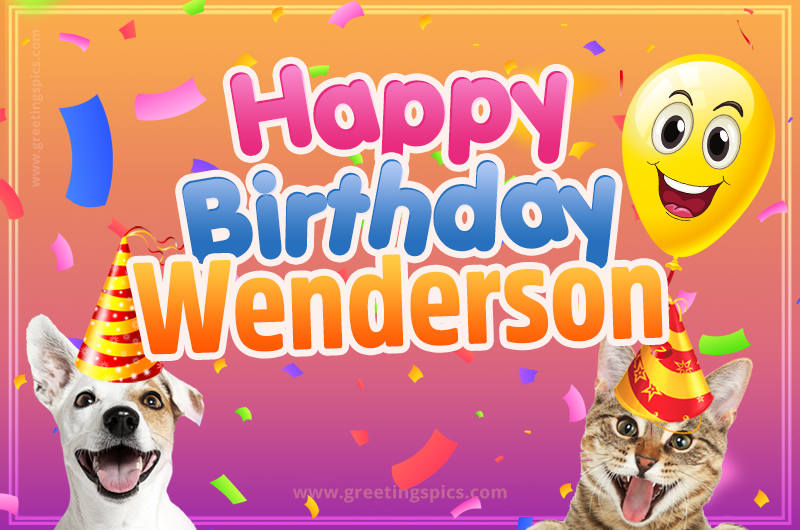 Happy Birthday Wenderson Funny Image with cat and dog