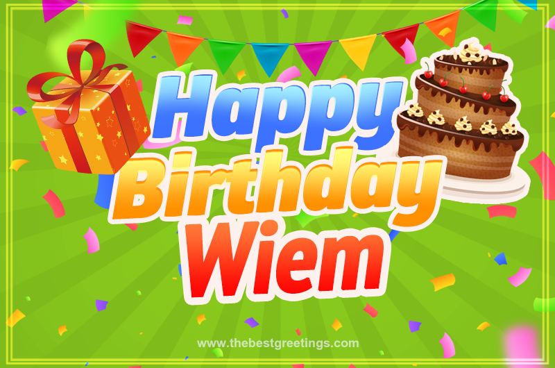 Happy Birthday Wiem picture with flags, chocolate cake and gift box