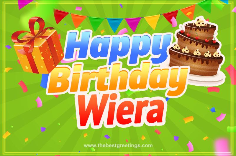 Happy Birthday Wiera picture with flags, chocolate cake and gift box