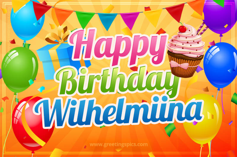 Happy Birthday Wilhelmiina eCard with gift box and cupcake