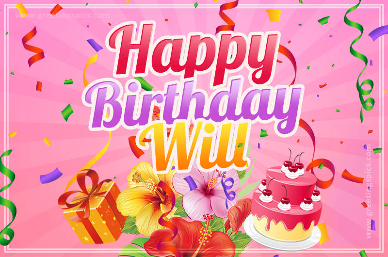 Beautiful Birthday Card for Will with pink background