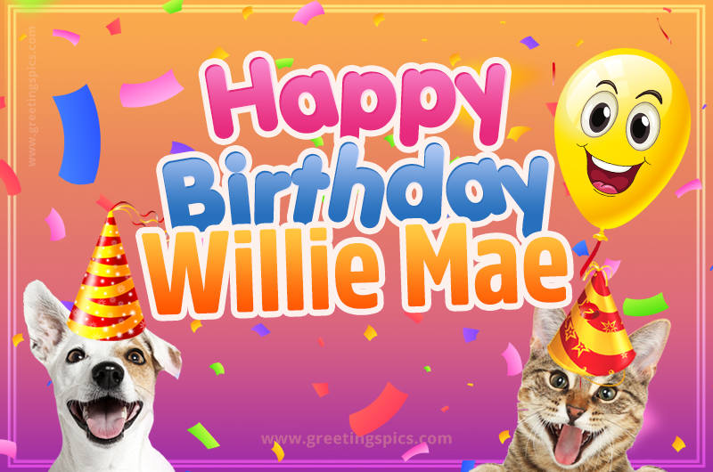 Happy Birthday Willie Mae Funny Image with cat and dog