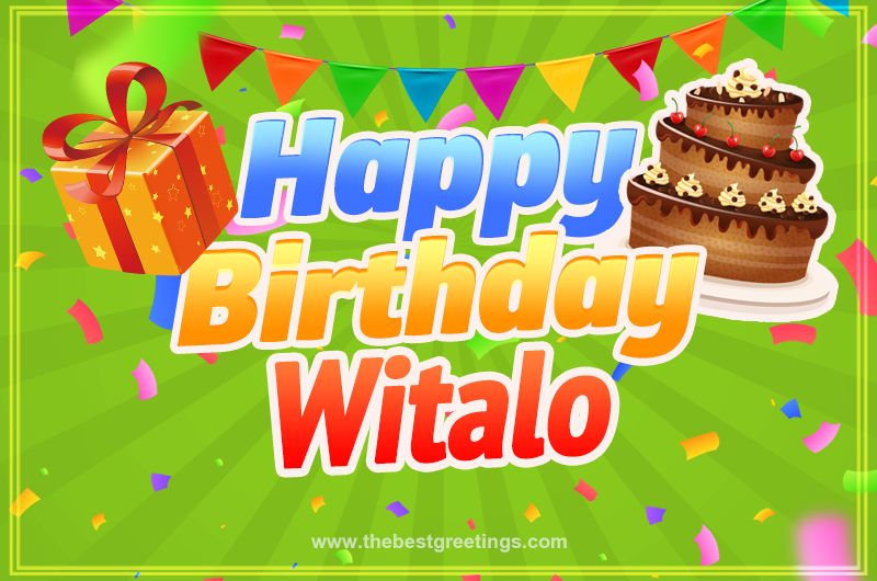 Happy Birthday Witalo picture with flags, chocolate cake and gift box