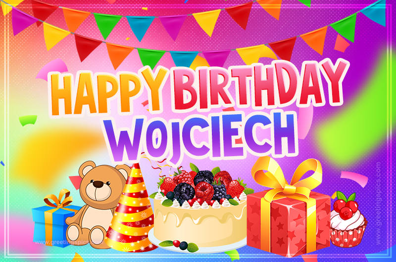 Bright card with Wishes for a Happy Birthday for Wojciech