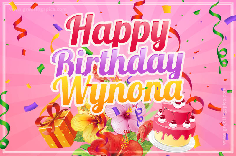 Beautiful Birthday Card for Wynona with Cake and bouquet of flowers